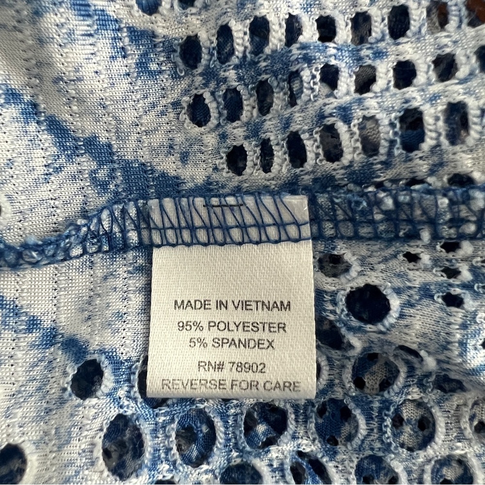 Toni Morgan Blue Swim Cover Open Knit Sheer Top Layering 3/4 Sleeve Large Summer - Picture 5 of 6
